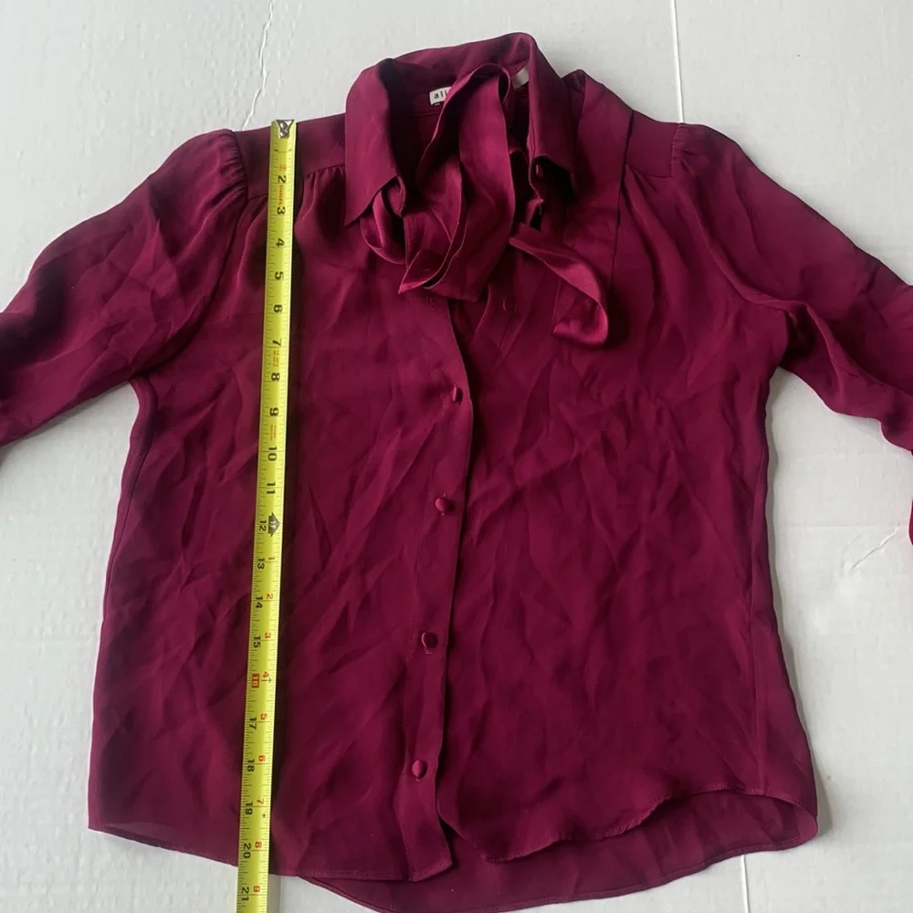 ALICE + OLIVIA 'Currant' Purple 100% Silk Top with Neck Tie Blouse Size XS - Picture 15 of 16